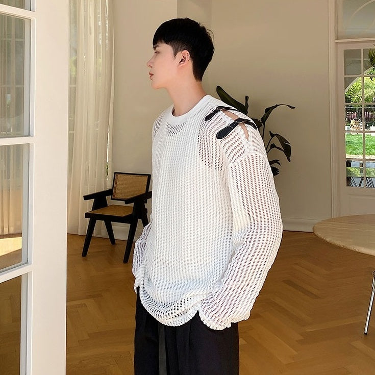 White Net Long Sleeves Top