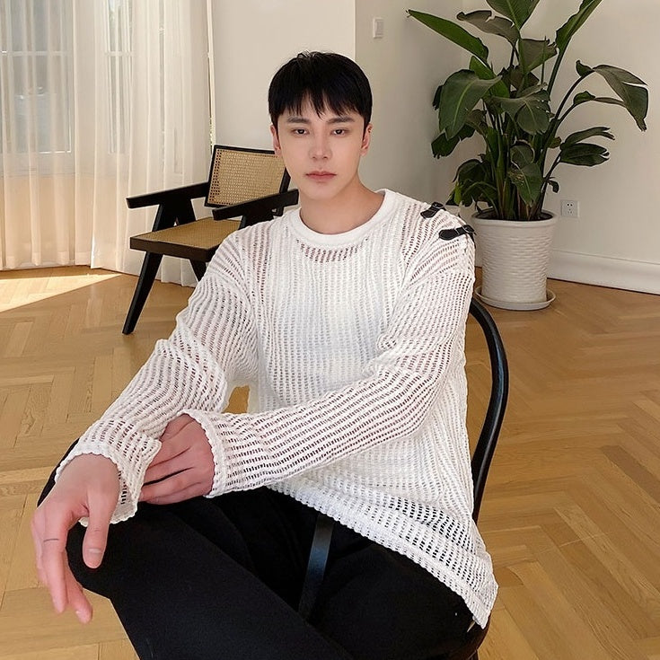 White Net Long Sleeves Top