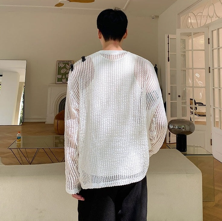 White Net Long Sleeves Top