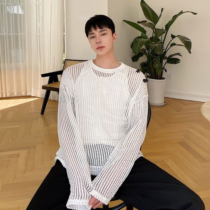 White Net Long Sleeves Top