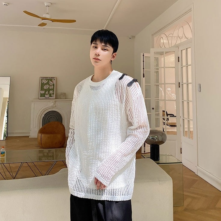 White Net Long Sleeves Top