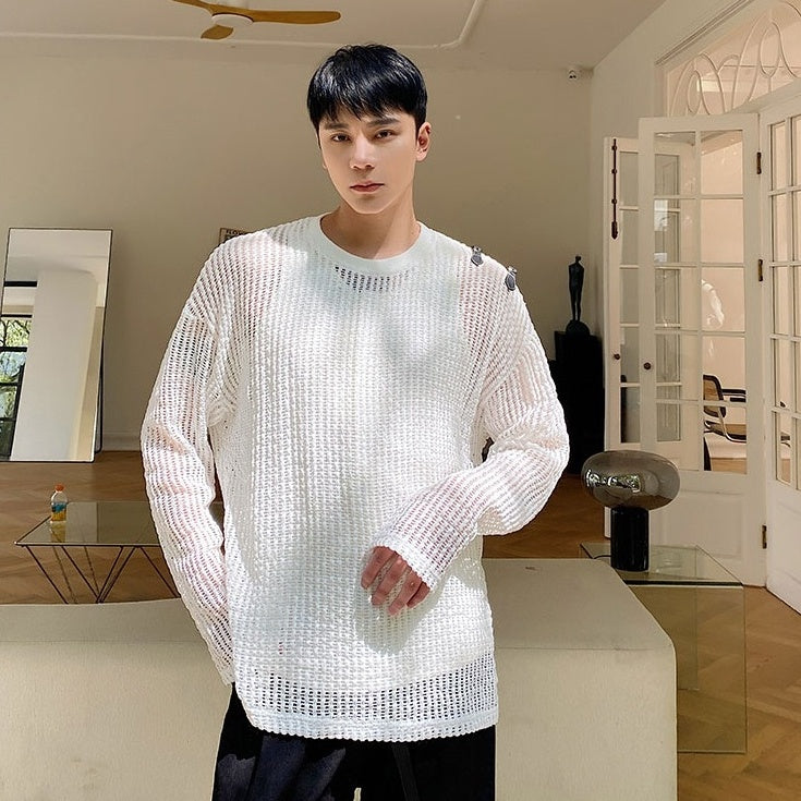 White Net Long Sleeves Top