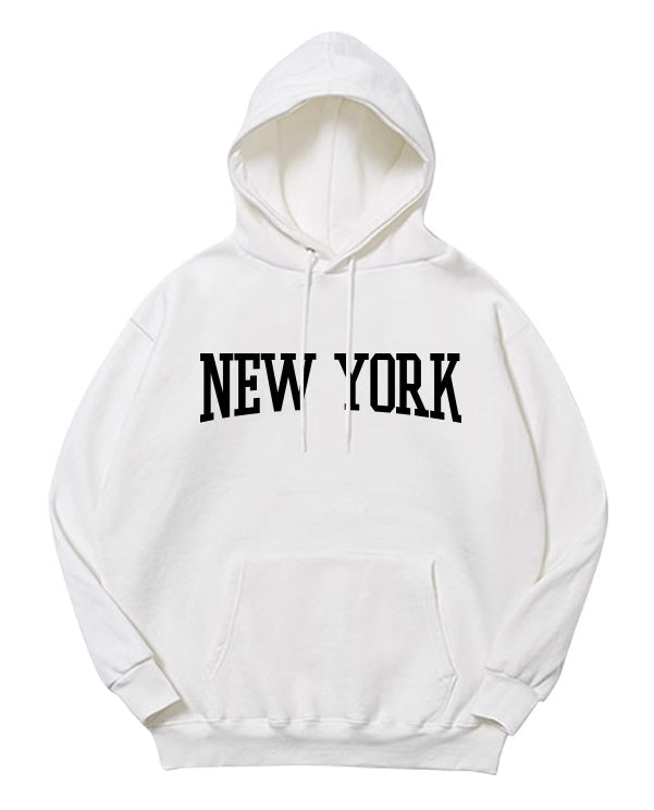 White New York Print Hoodie