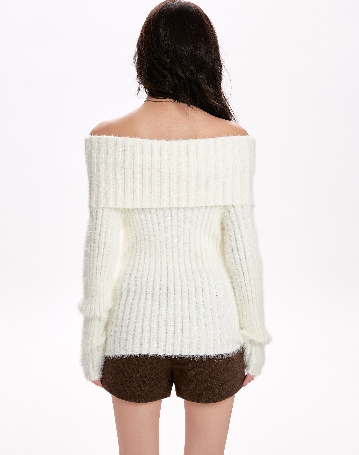 White Off Shoulder Ribbed Knit Top