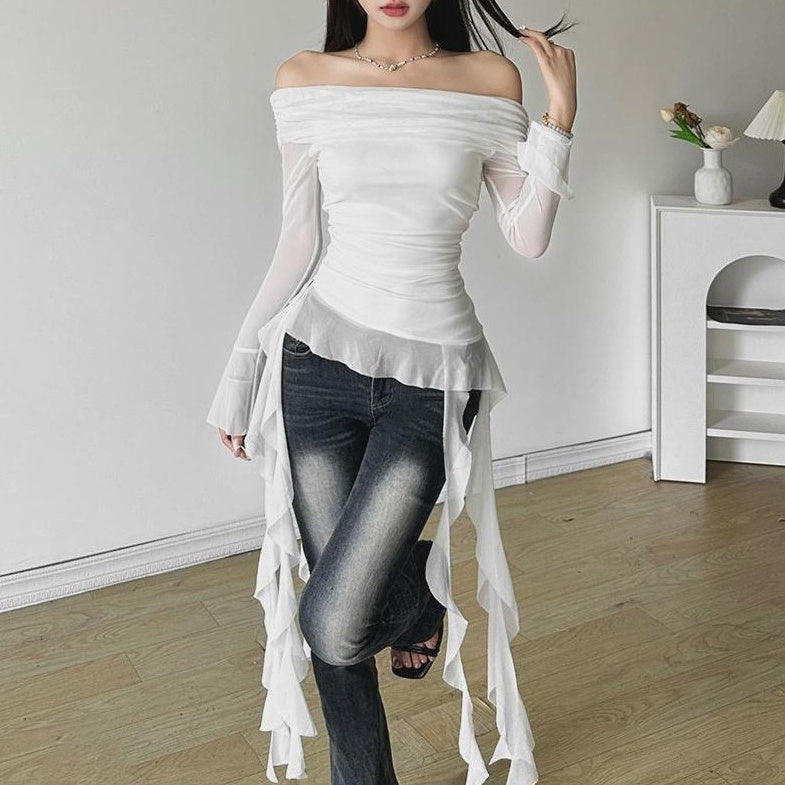White Off-Shoulders Mesh Tassel Top