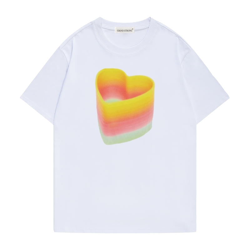 White Ombre Heart Print T-Shirt