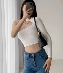 White One-Shoulder Asymmetrical Crop Top