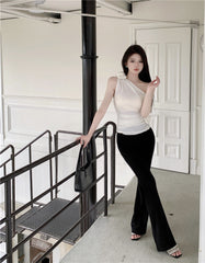 White One Shoulder Ruched Flower Top