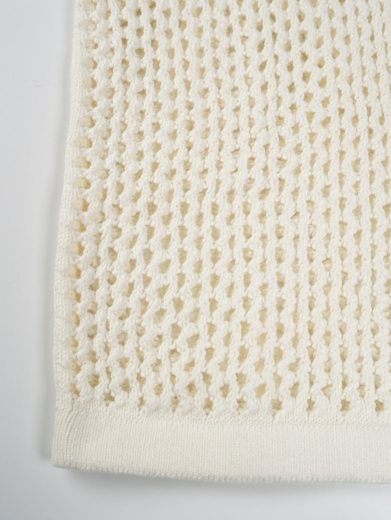 White Open Knit Polo Shirt
