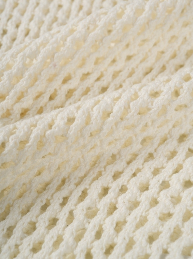 White Open Knit Polo Shirt