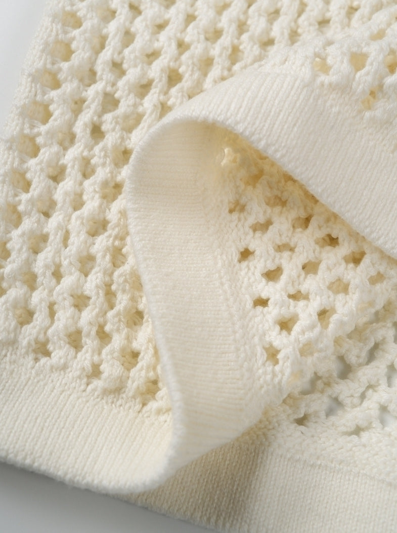 White Open Knit Polo Shirt