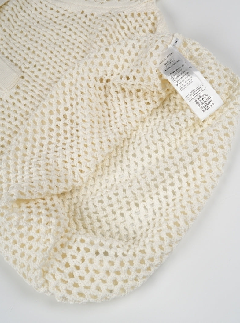 White Open Knit Polo Shirt