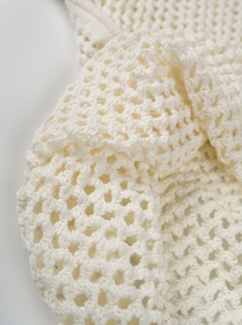 White Open Knit Polo Shirt