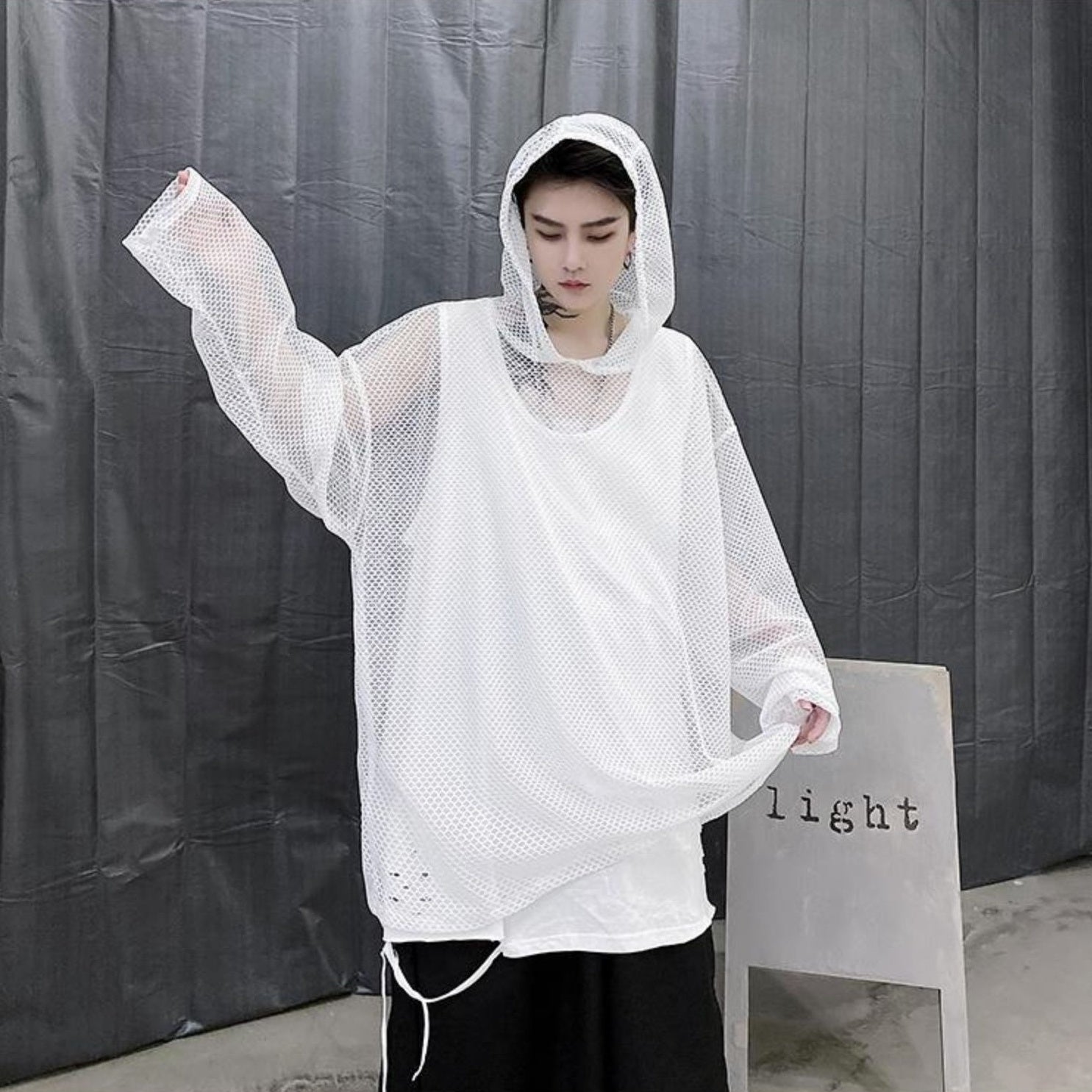 White Oversized Net Hoodie