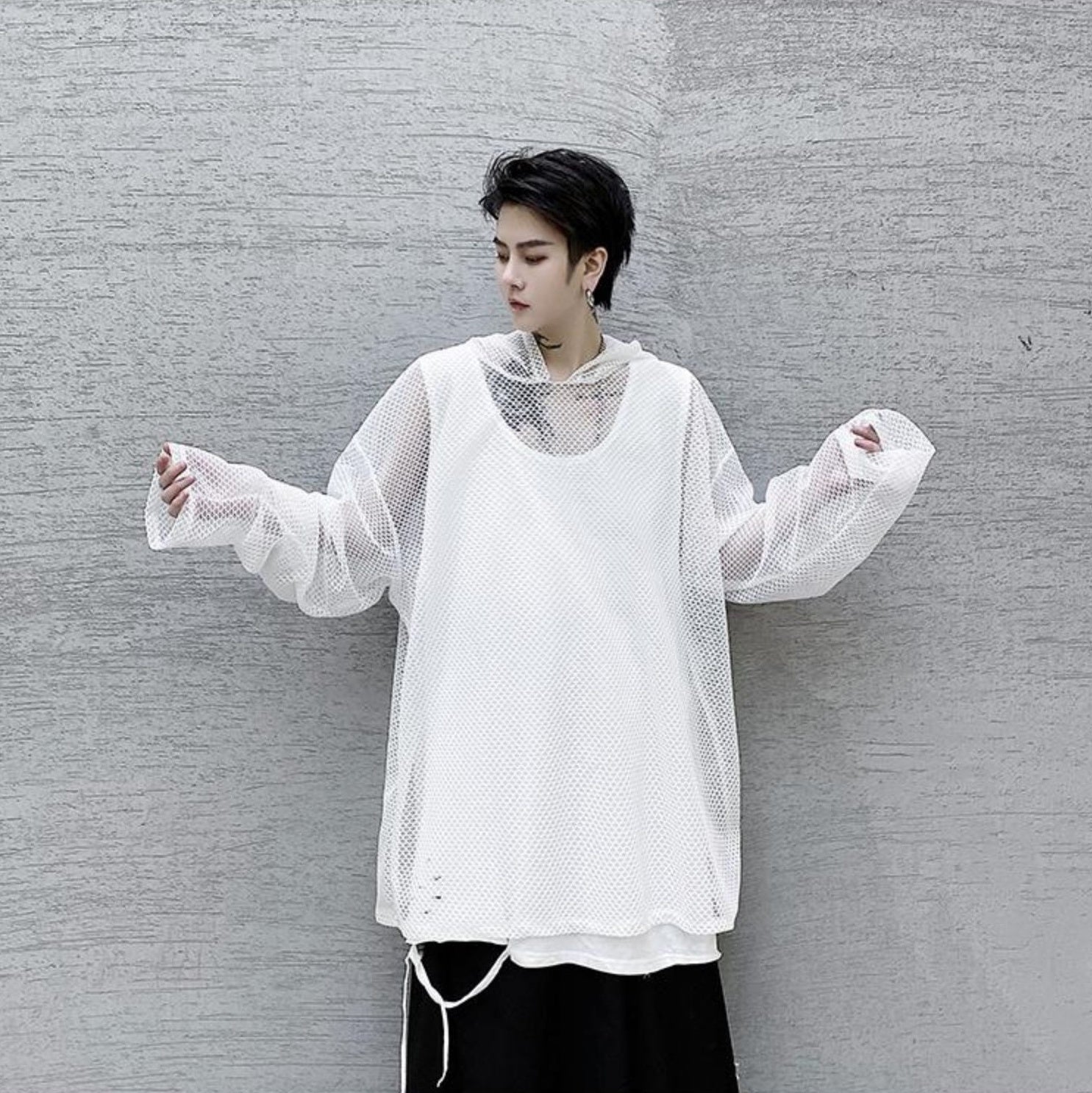 White Oversized Net Hoodie