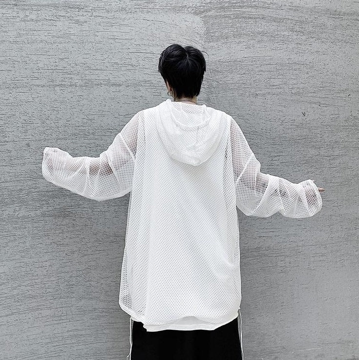 White Oversized Net Hoodie
