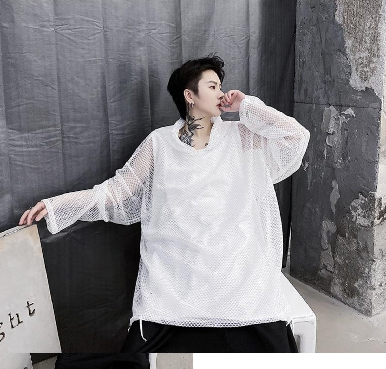White Oversized Net Hoodie
