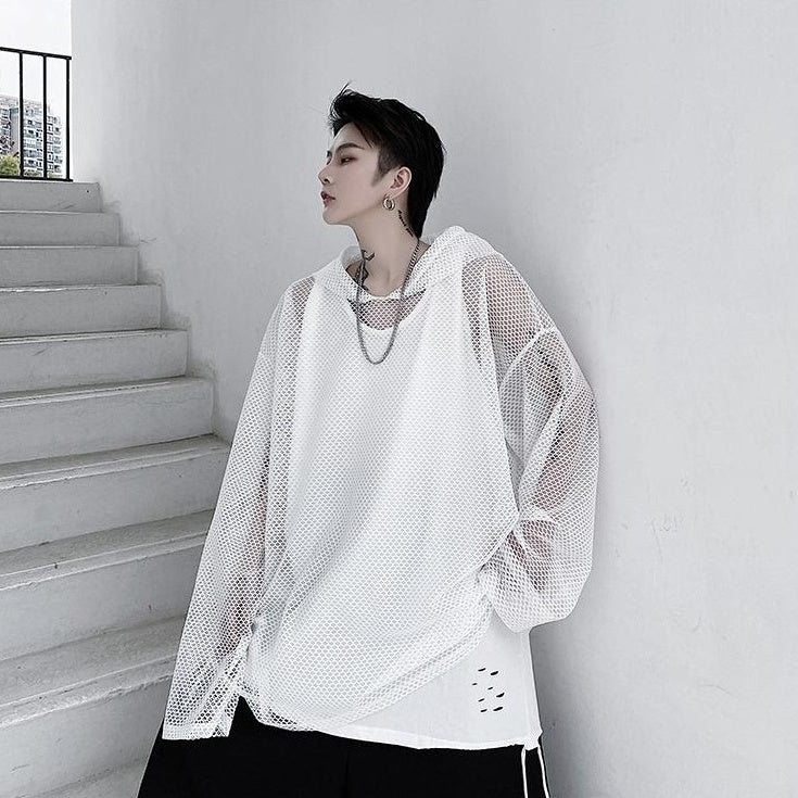 White Oversized Net Hoodie