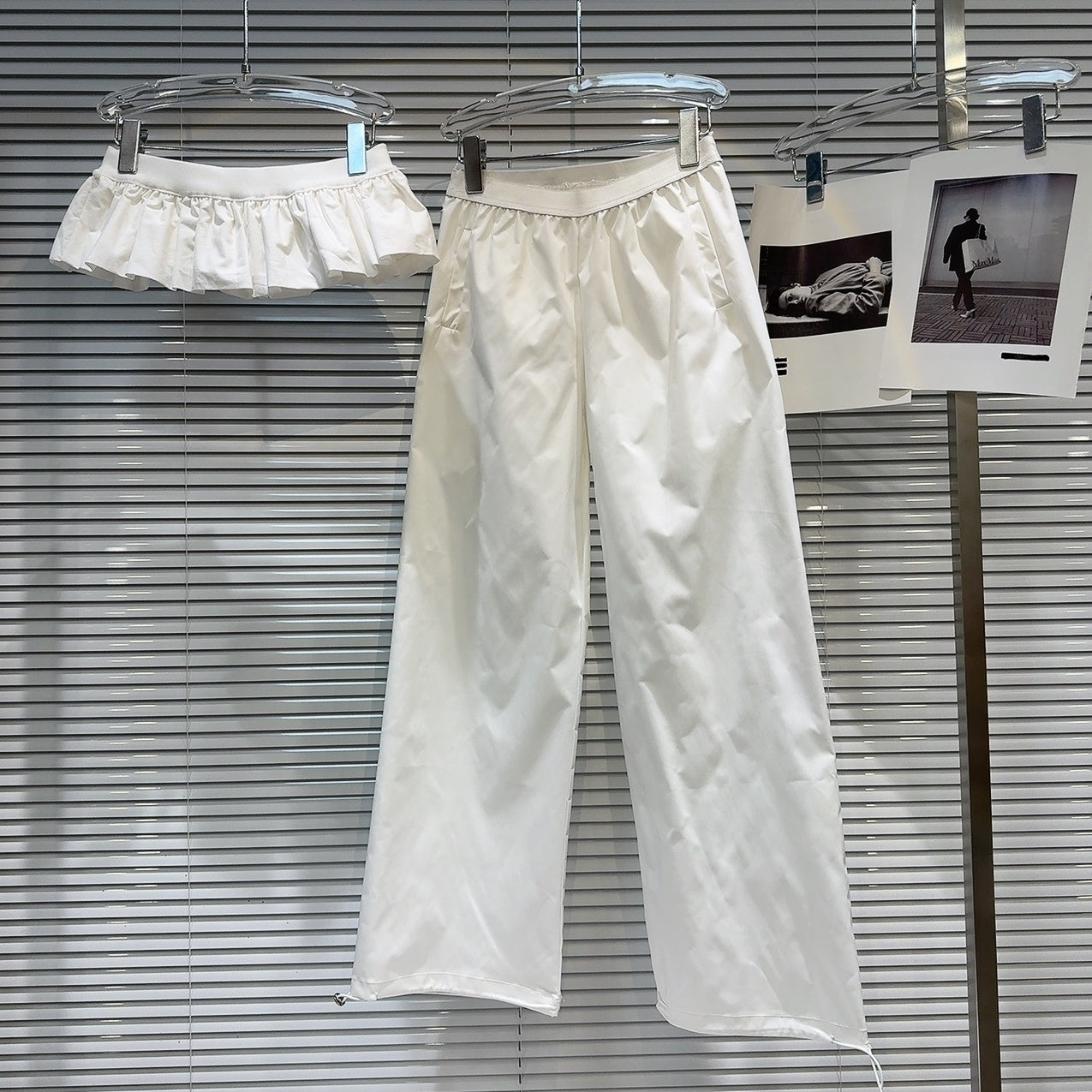 White Pants With Detachable Pleated Skirt
