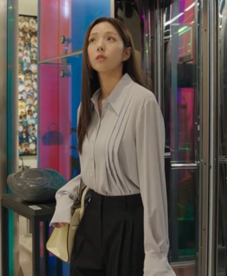 White Pleated Button-Down Shirt