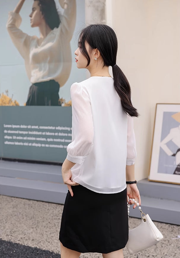 White Pleated Chiffon Blouse