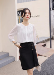 White Pleated Chiffon Blouse