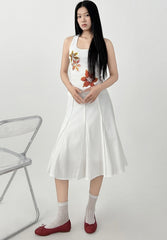 White Pleated Flared Midi Skirt Casual Fit