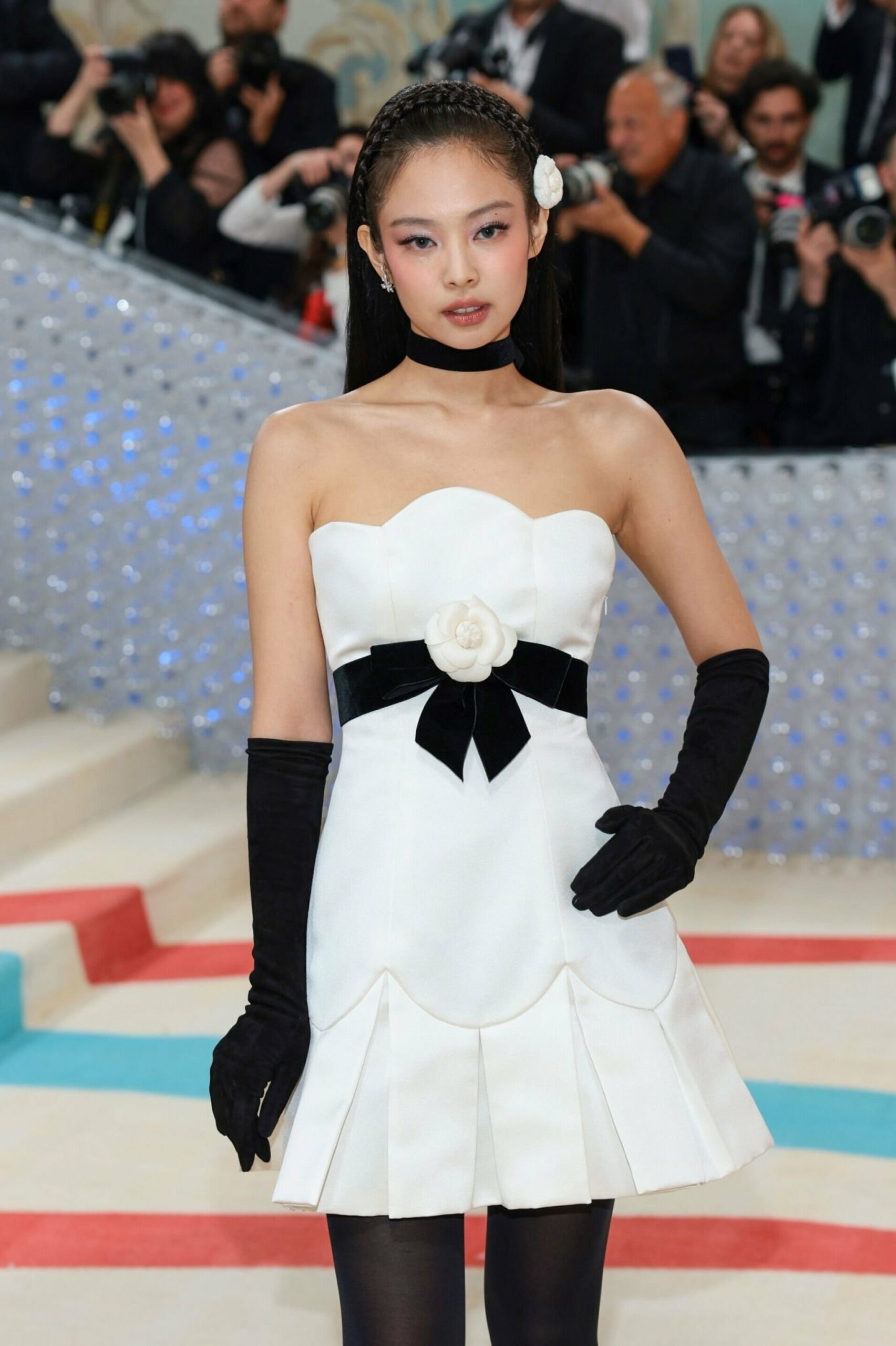 White Pleated Flower Bow Dress