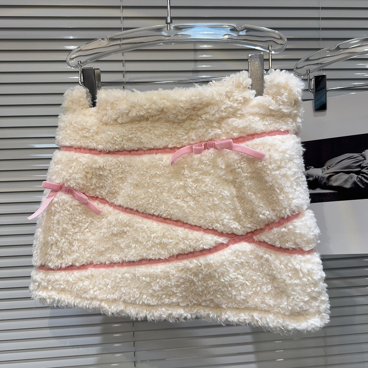 White Plush Skirt With Pink Ribbons