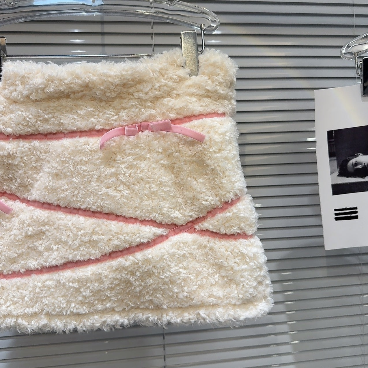 White Plush Skirt With Pink Ribbons