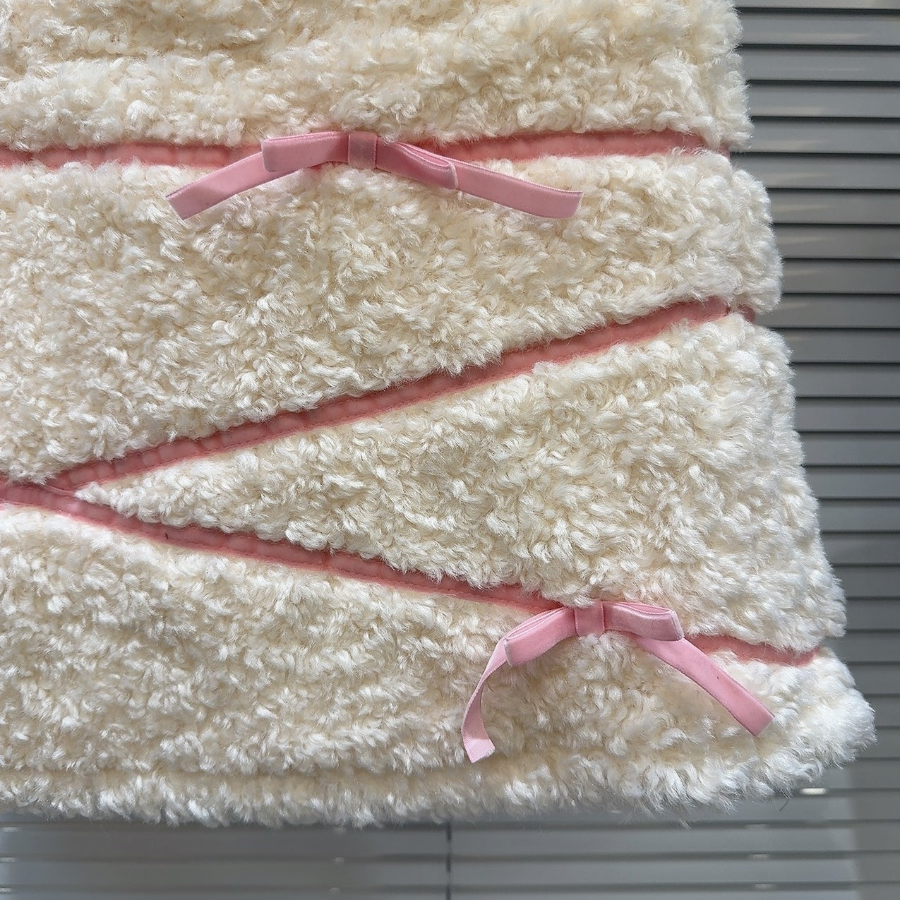 White Plush Skirt With Pink Ribbons