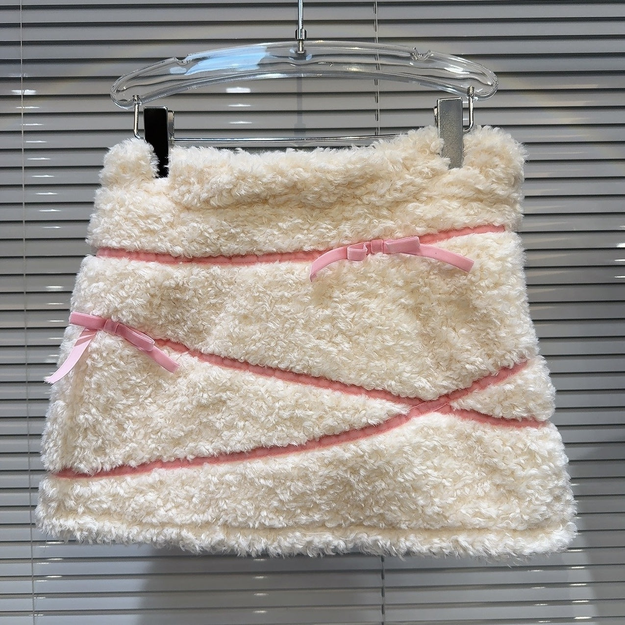 White Plush Skirt With Pink Ribbons