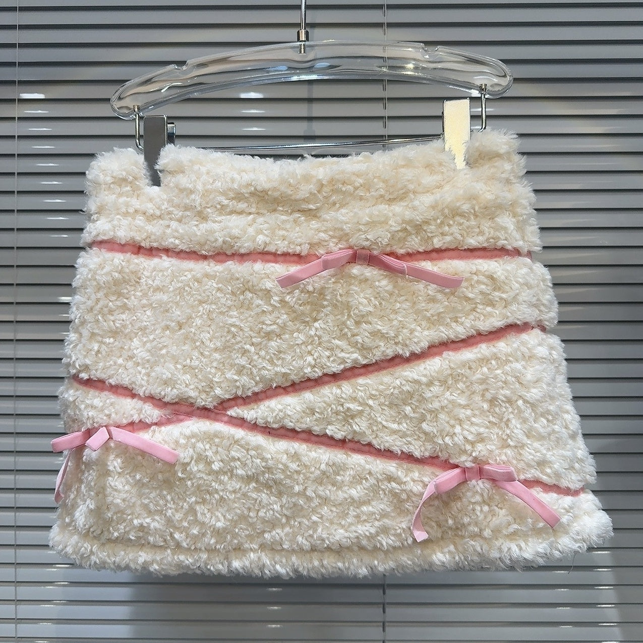 White Plush Skirt With Pink Ribbons