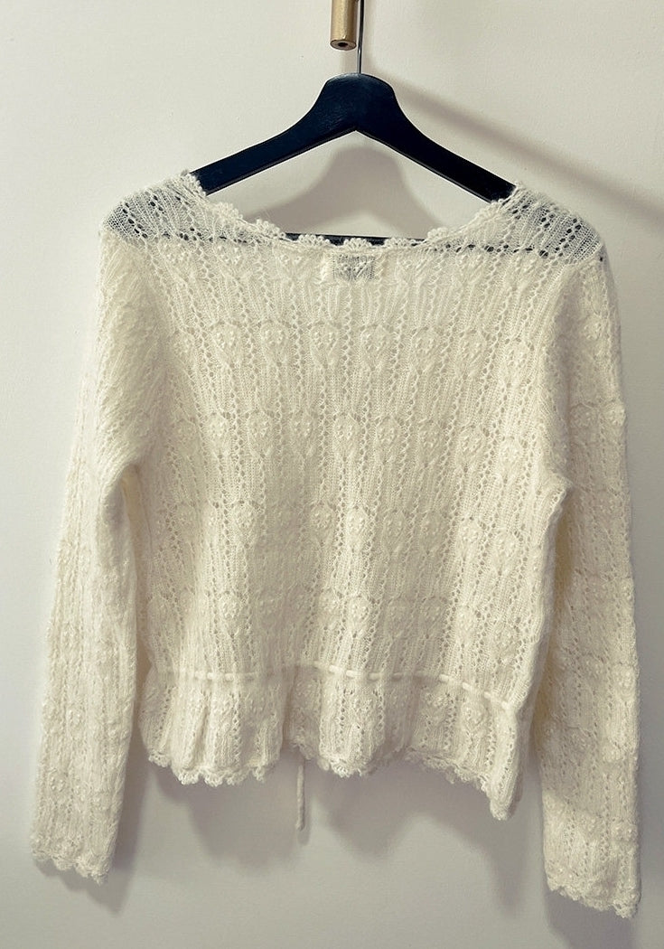 White Pointelle Button Knit Top