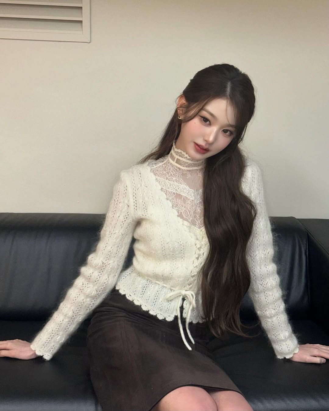 White Pointelle Button Knit Top