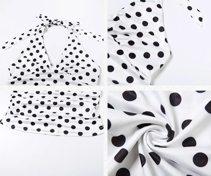 White Polka Dots Halter Top