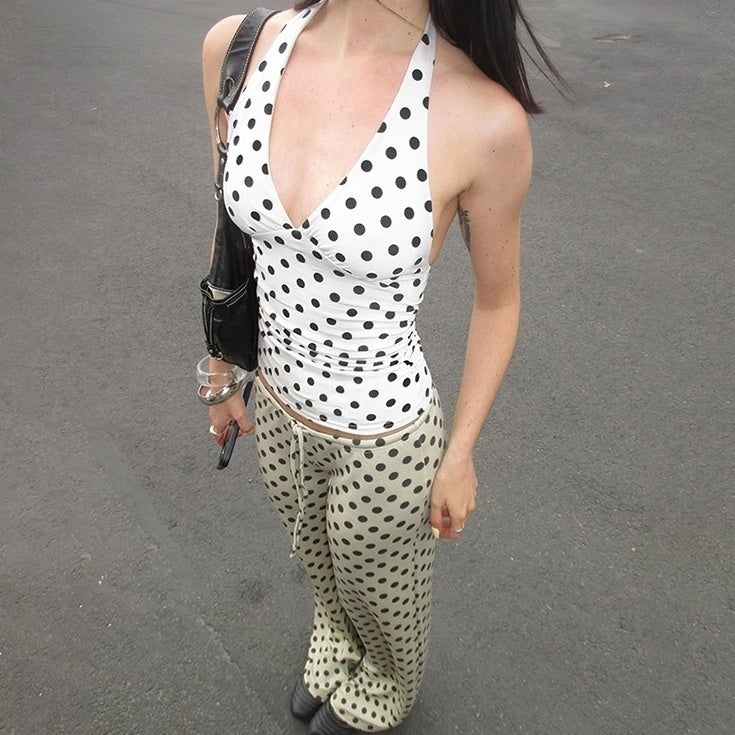 White Polka Dots Halter Top
