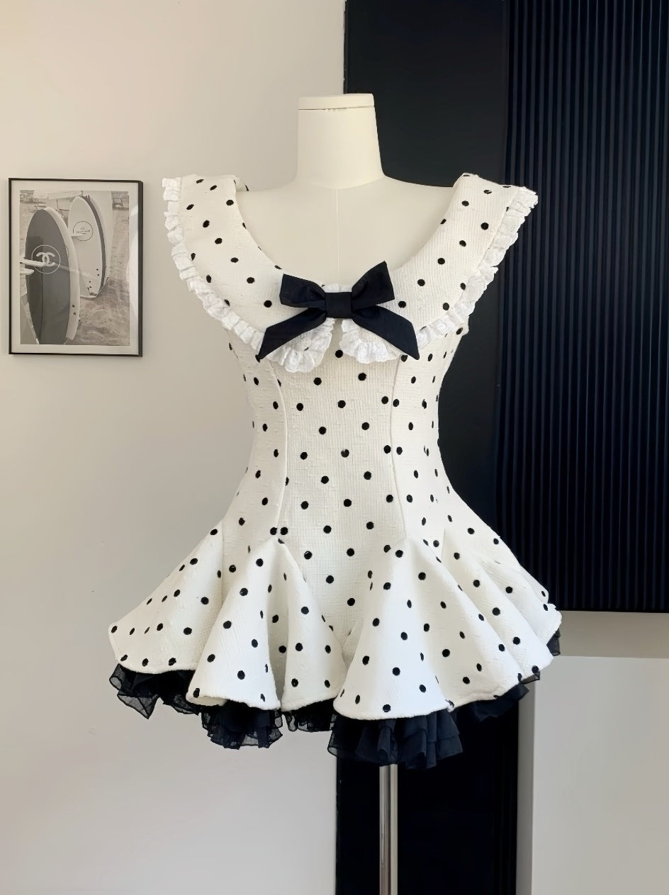 White Polka Dots Mini Dress