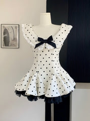 White Polka Dots Mini Dress