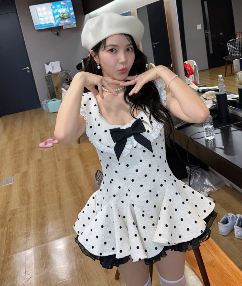 White Polka Dots Mini Dress