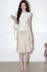 White Polkadot Midi Skirt