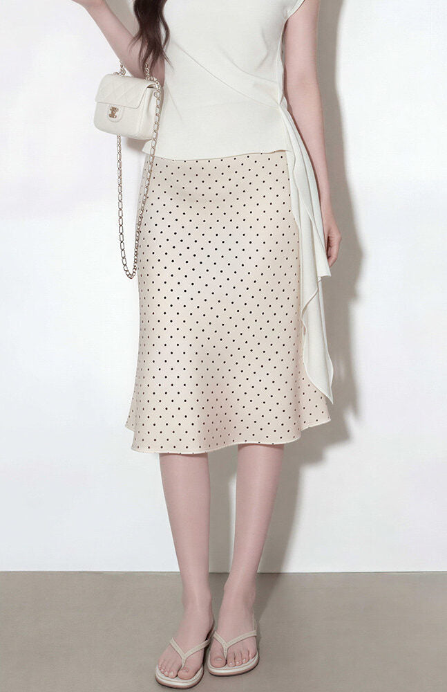 White Polkadot Midi Skirt