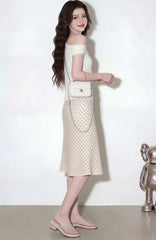 White Polkadot Midi Skirt
