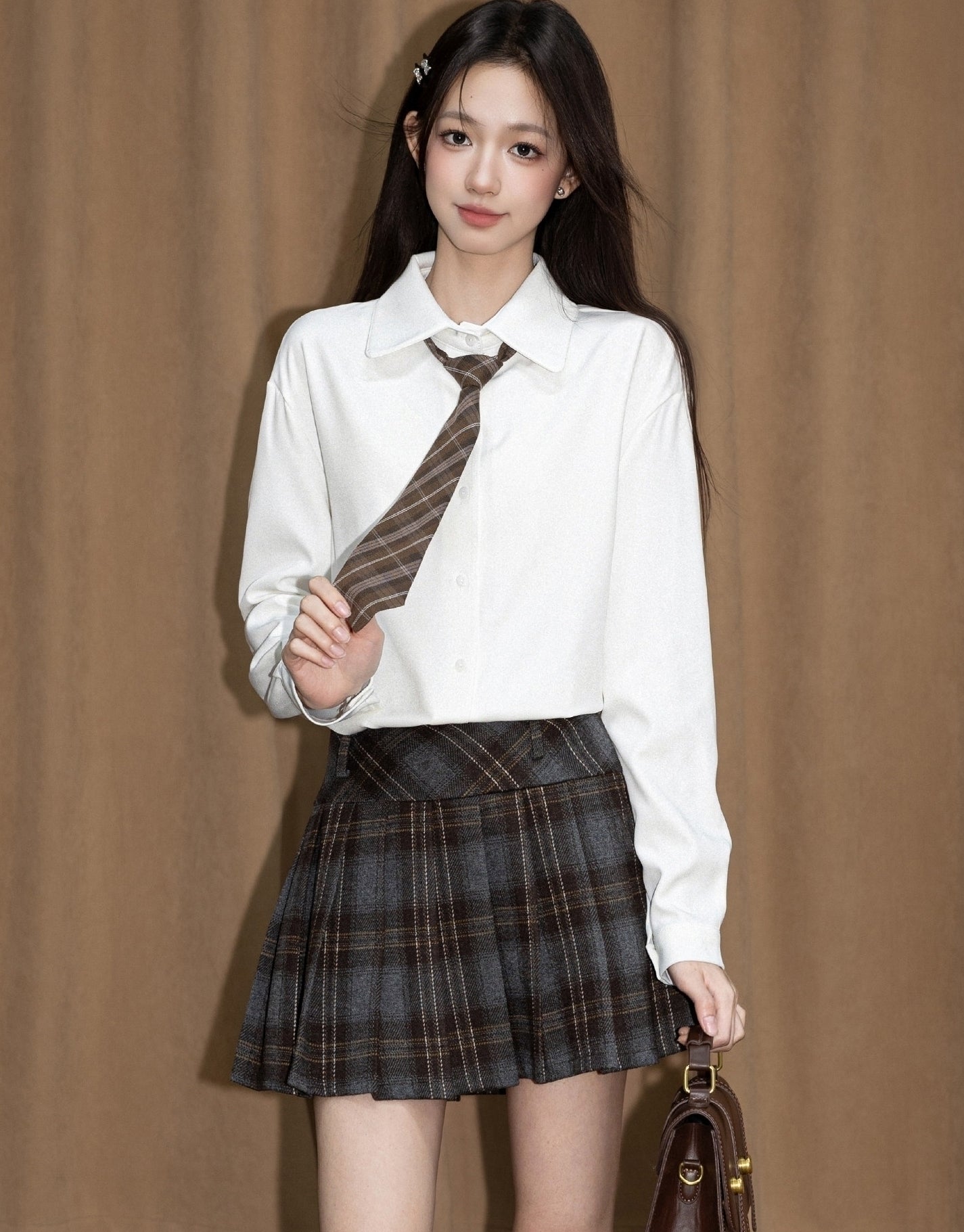 White Polo Collar Long Sleeve Layering Shirt