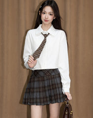 White Polo Collar Long Sleeve Layering Shirt