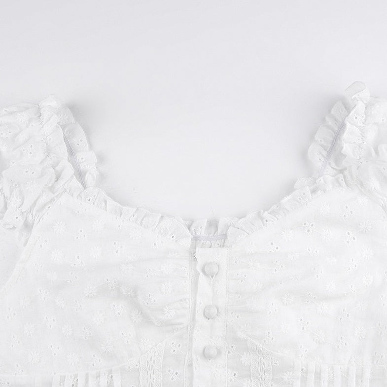 White Puff Sleeve Button-Down Top