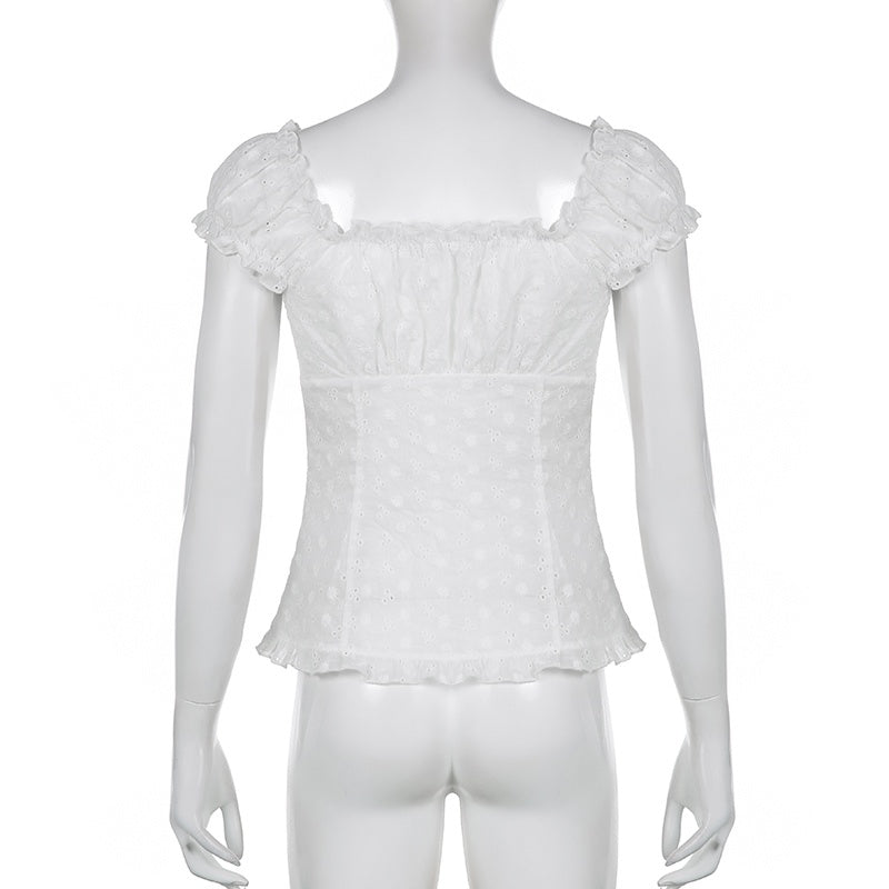 White Puff Sleeve Button-Down Top