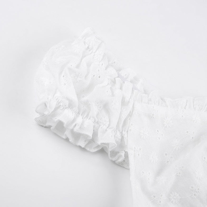 White Puff Sleeve Button-Down Top