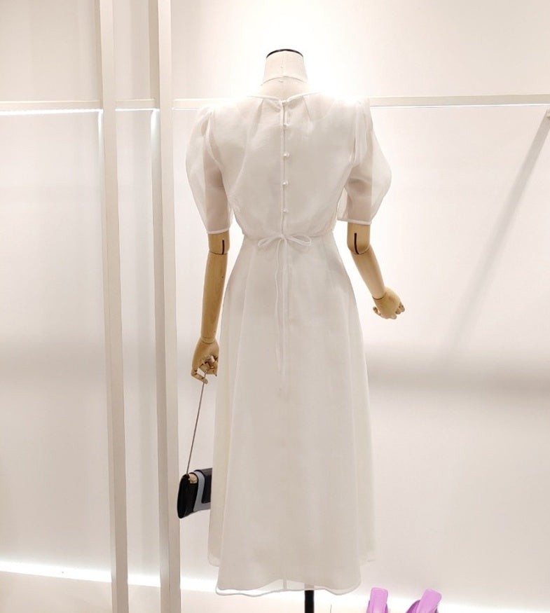 White Puff Sleeves A-Line Dress
