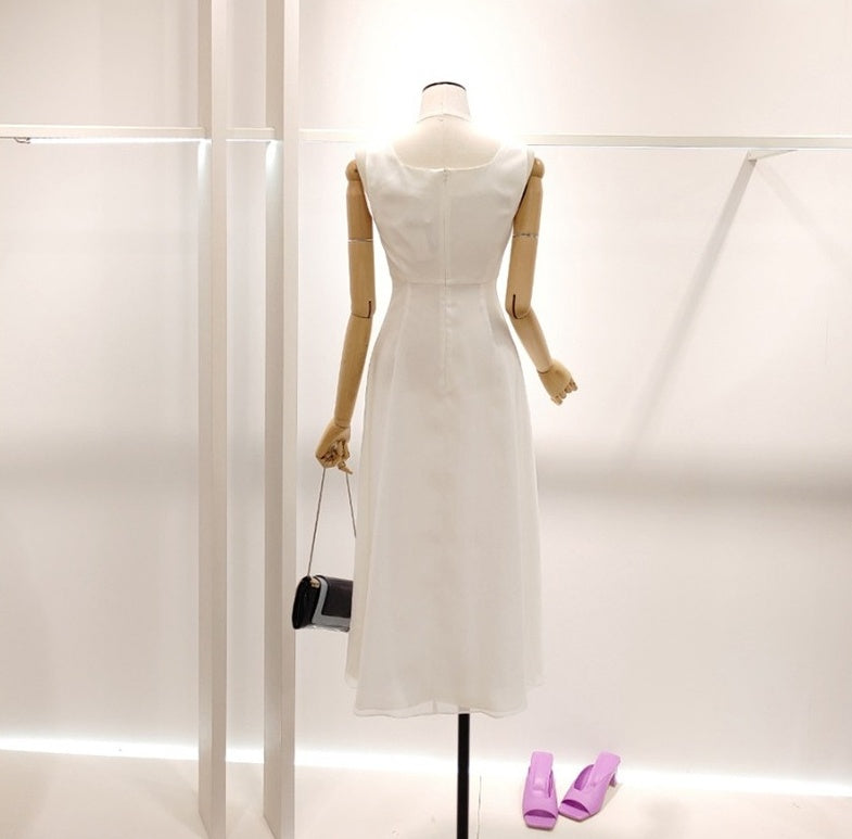 White Puff Sleeves A-Line Dress
